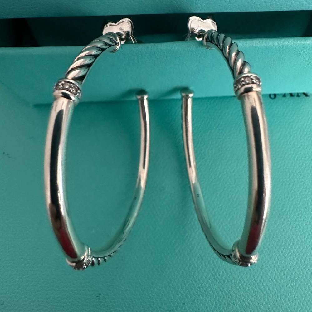David Yurman Silver Hoop Earrings - Picture 2 of 14